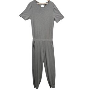 Monrow Womens L‎ Grey Green Puff Sleeve Jumpsuit with Pockets